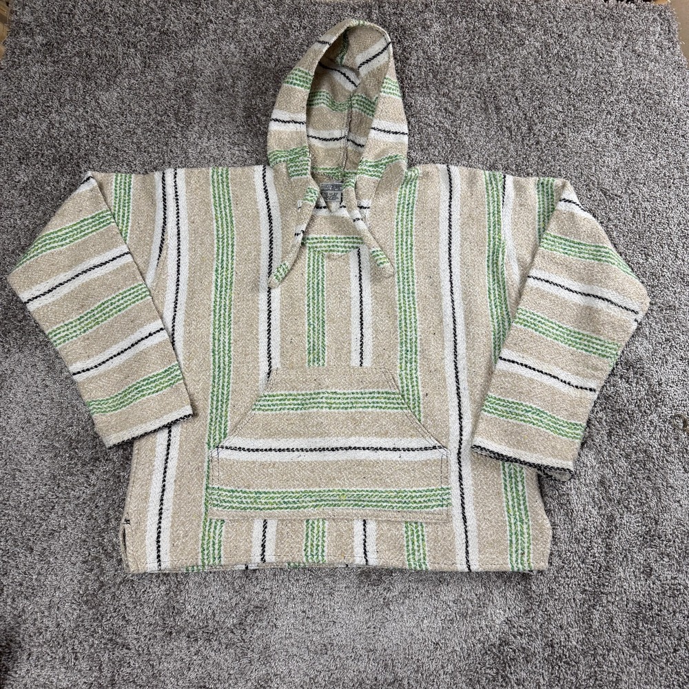 Mexicali Blues‎ Mens Hoodie Medium Tan Striped Baja Pullover Y2K Drug Rug Skater